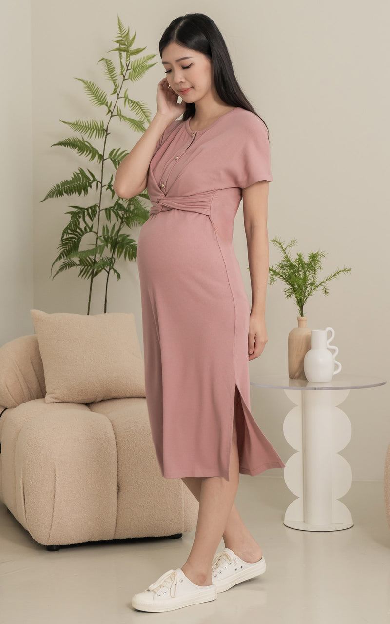 Sloane Knitted Nursing Dress in Pink