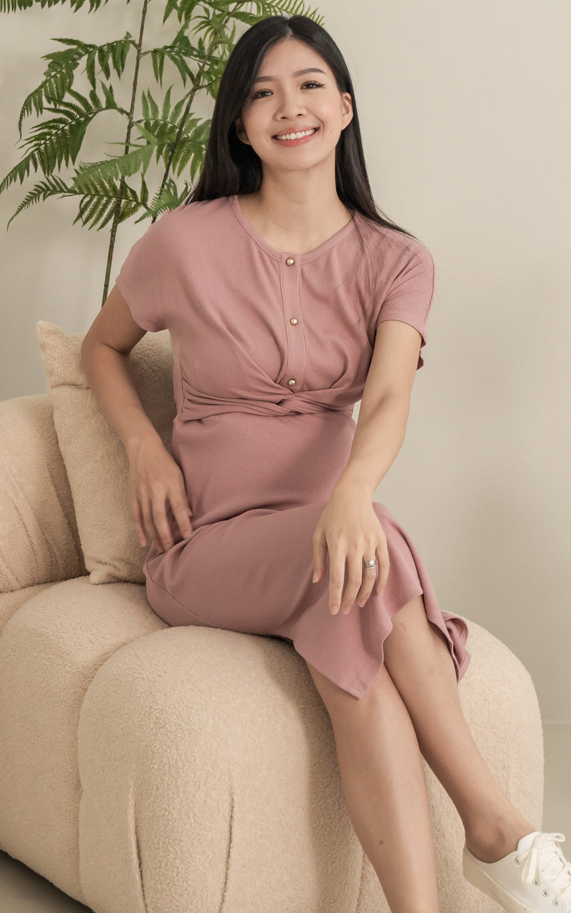 Sloane Knitted Nursing Dress in Pink