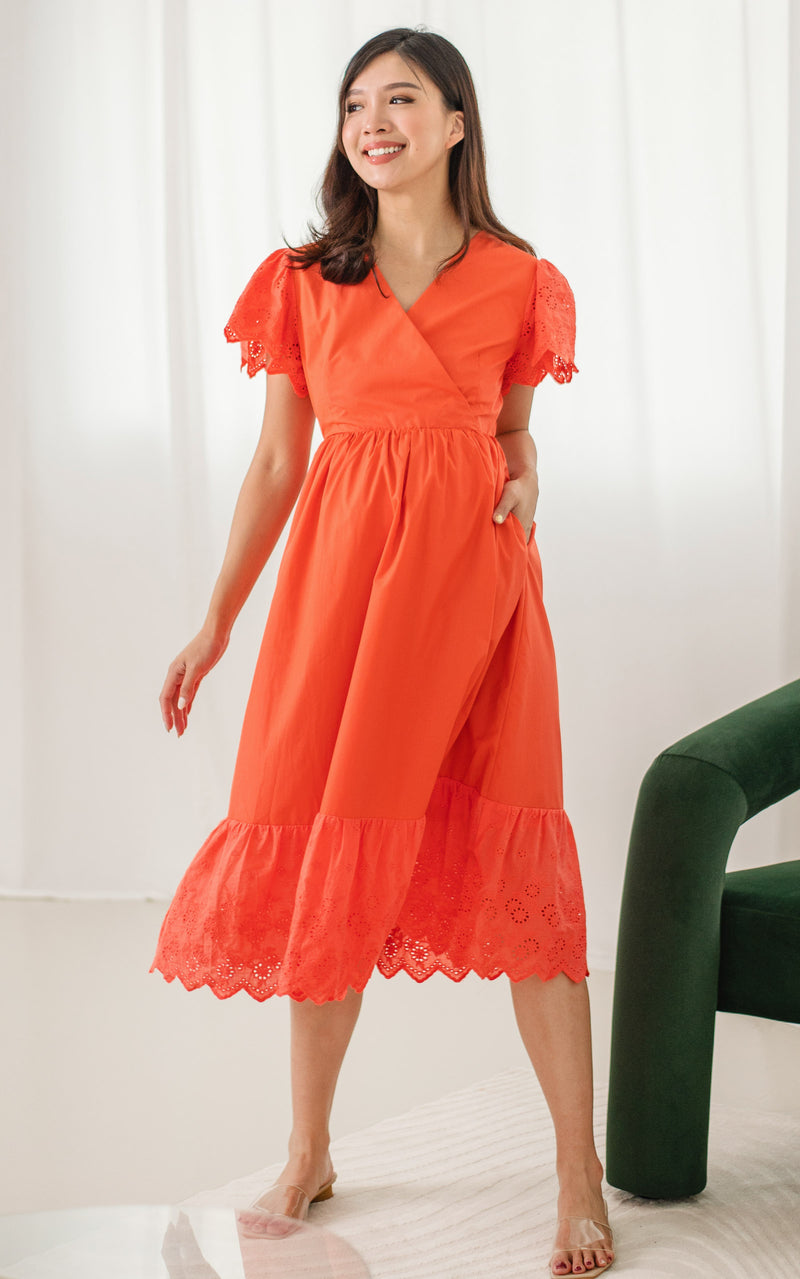 Anna Flutter Nursing Dress in Orange