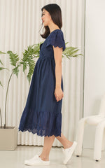 Anna Flutter Nursing Dress in Midnight Blue