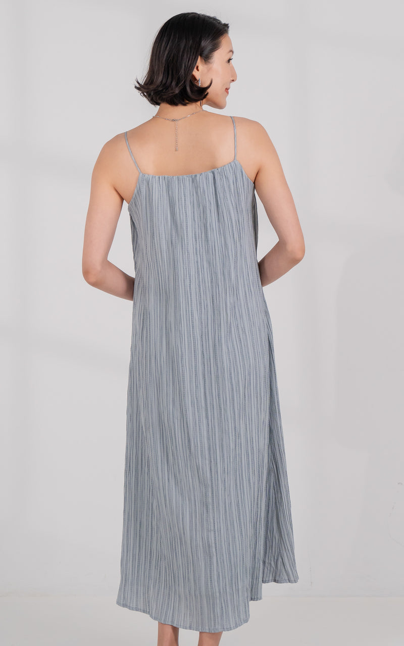 Journee Crinkle Nursing Dress in Muted Blue