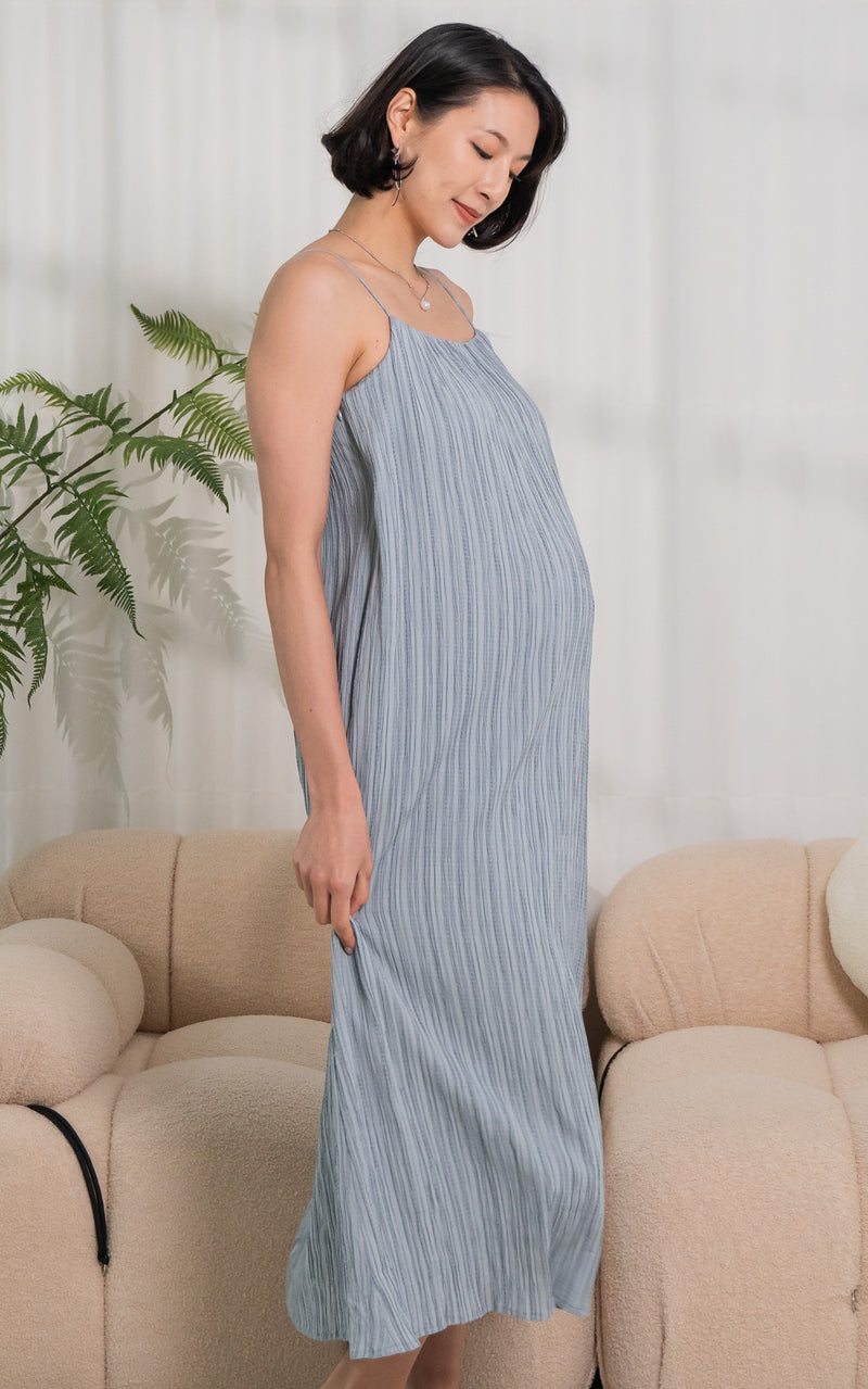 Journee Crinkle Nursing Dress in Muted Blue