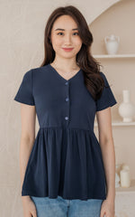 Kaylani Peplum Nursing Top in Navy