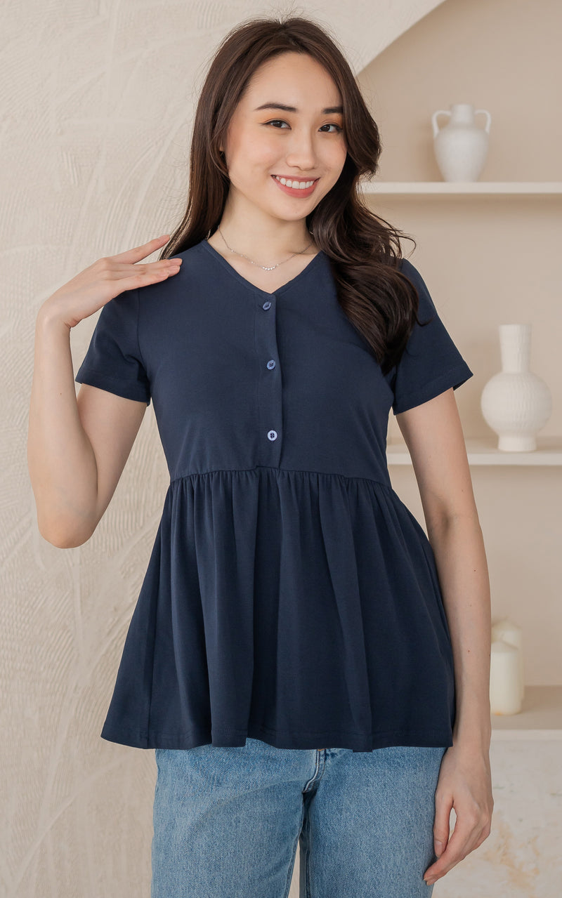 Kaylani Peplum Nursing Top in Navy