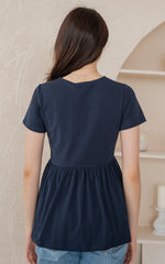 Kaylani Peplum Nursing Top in Navy