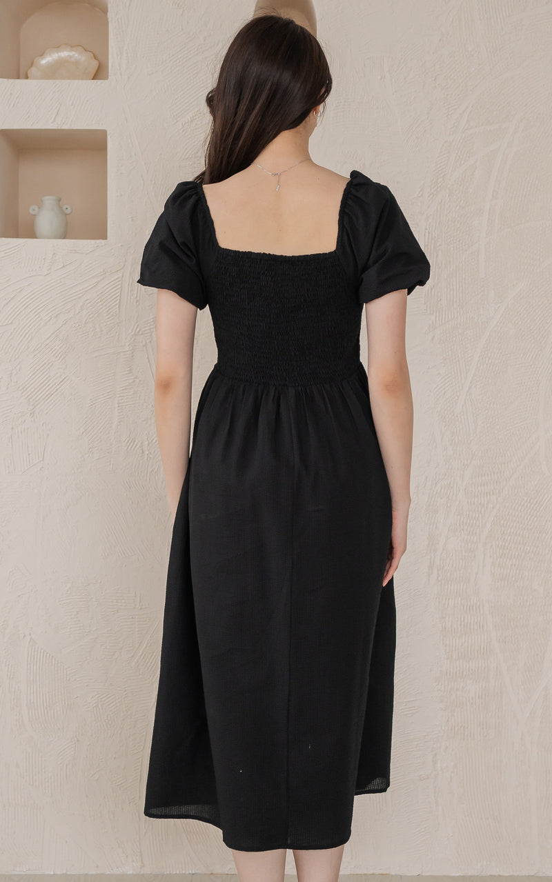 Kimberly Creased Nursing Dress in Black