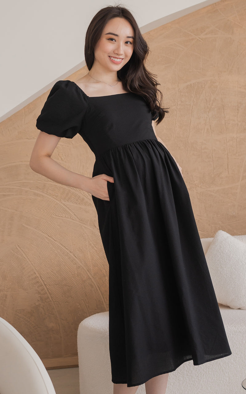 Kimberly Creased Nursing Dress in Black