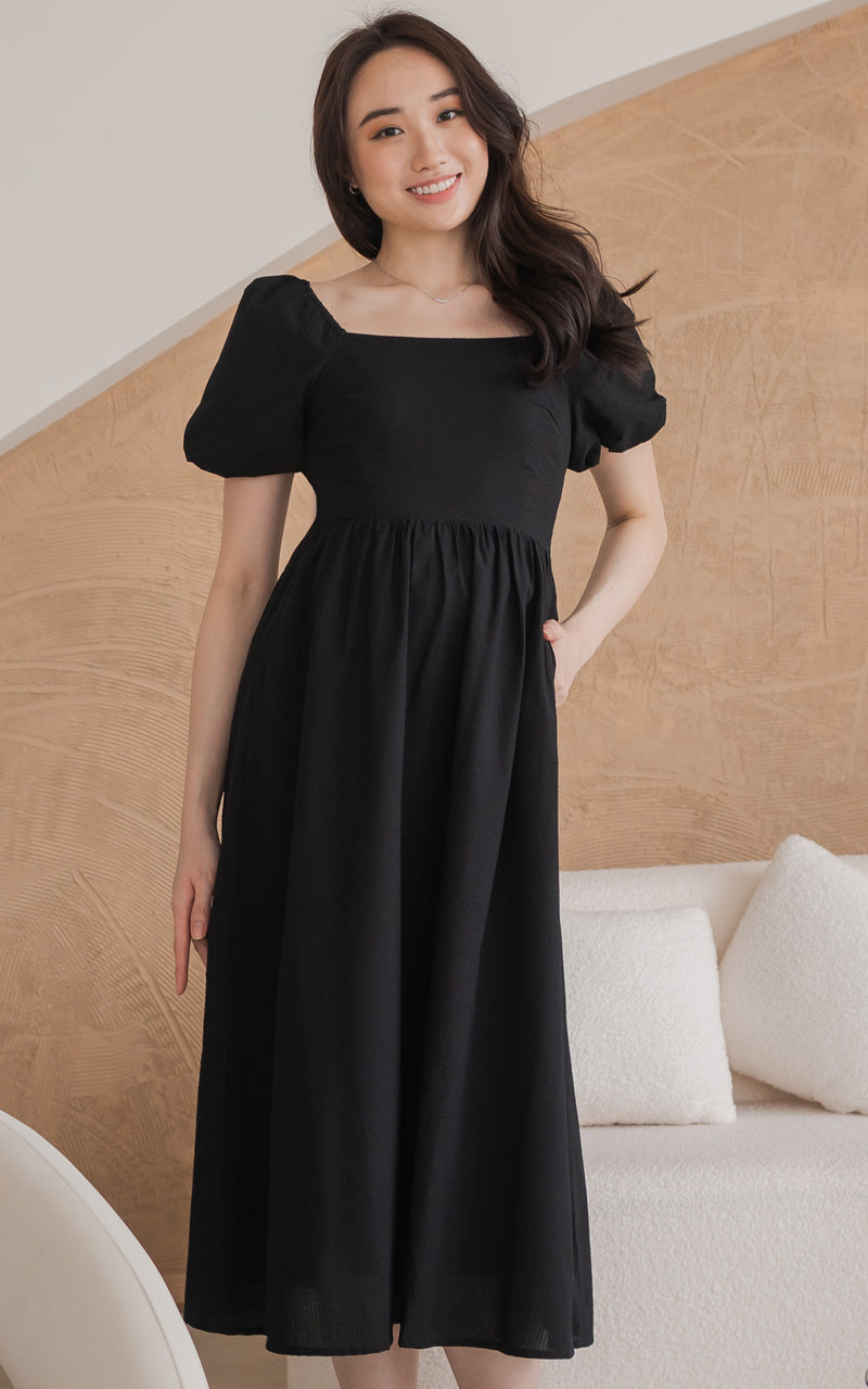 Kimberly Creased Nursing Dress in Black