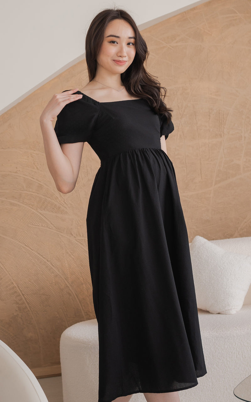 Kimberly Creased Nursing Dress in Black