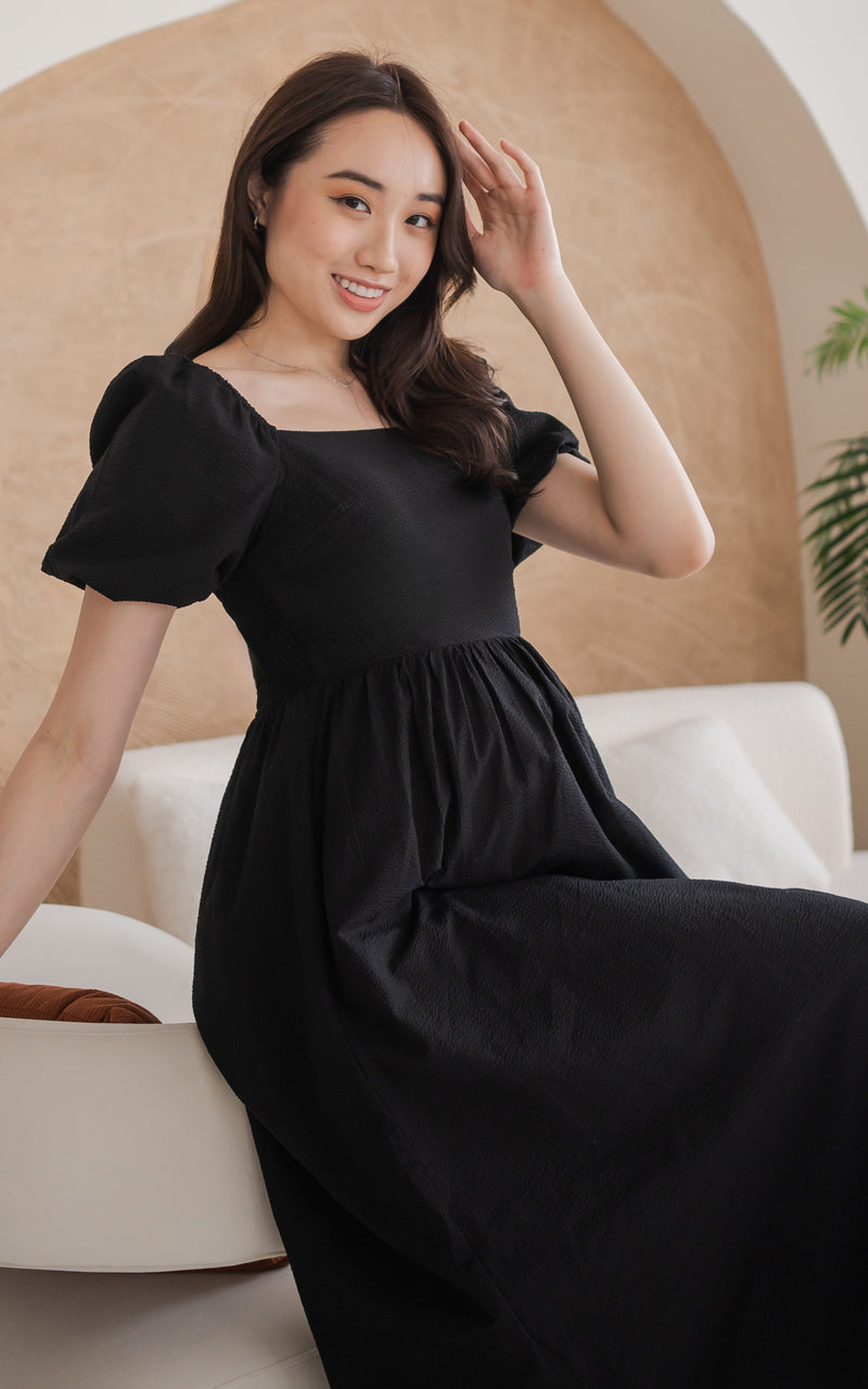 Kimberly Creased Nursing Dress in Black