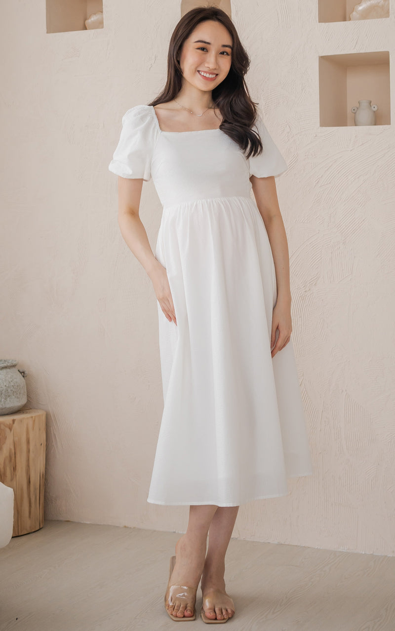 Kimberly Creased Nursing Dress in Cream