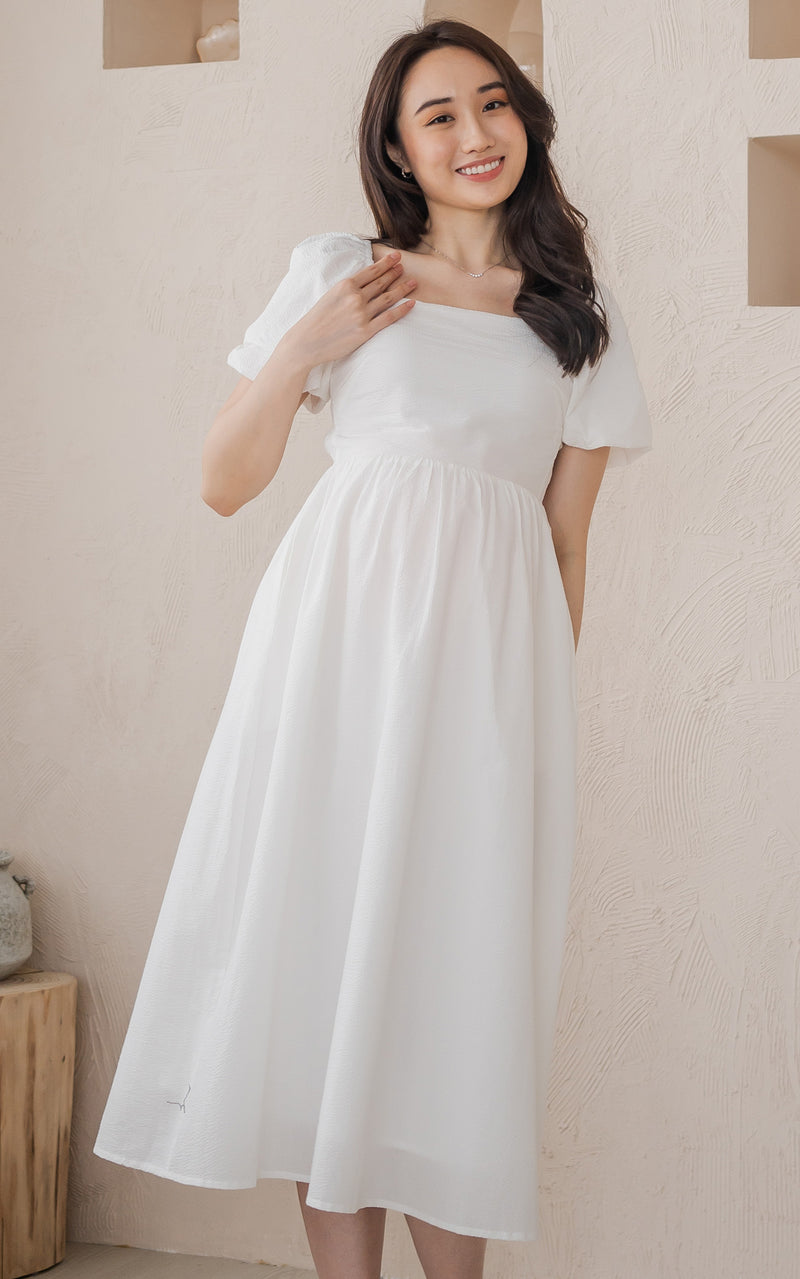 Kimberly Creased Nursing Dress in Cream