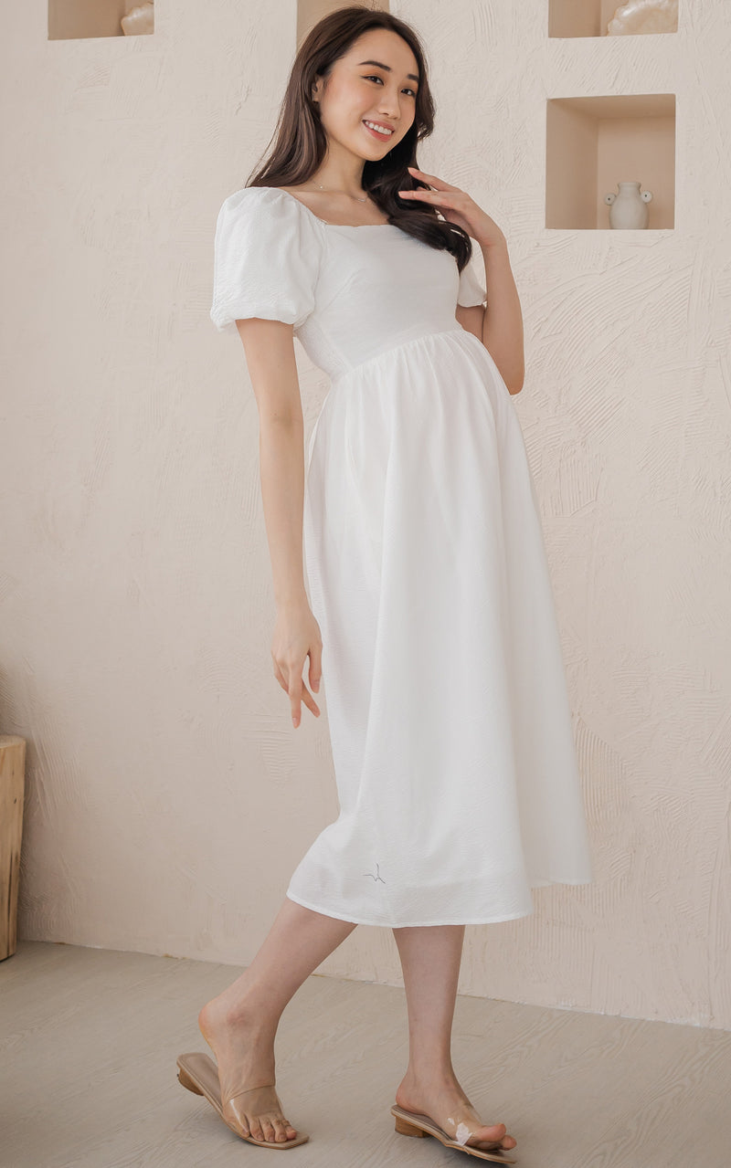 Kimberly Creased Nursing Dress in Cream