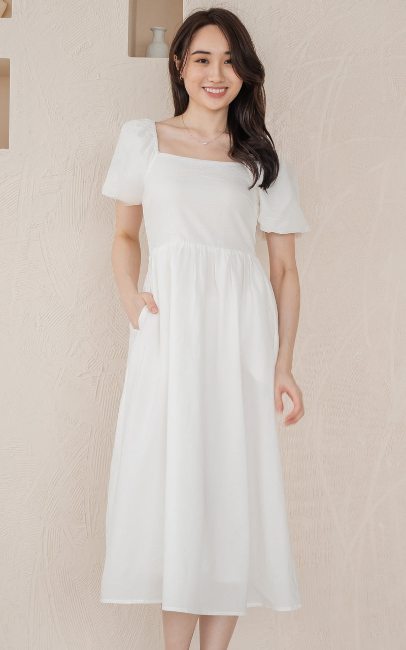 Kimberly Creased Nursing Dress in Cream