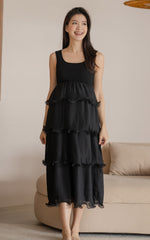 Lena Pleated Nursing Dress in Black