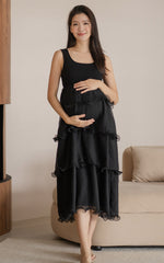 Lena Pleated Nursing Dress in Black