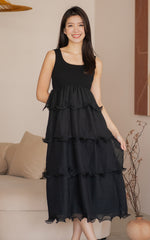 Lena Pleated Nursing Dress in Black