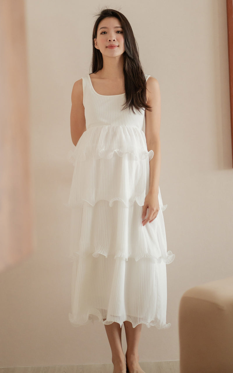 Lena Pleated Nursing Dress in White