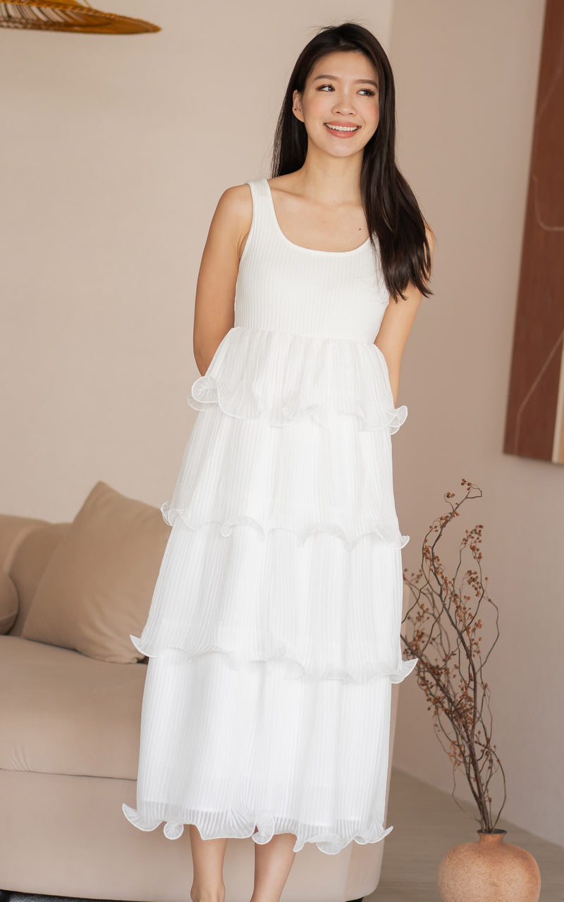 Lena Pleated Nursing Dress in White