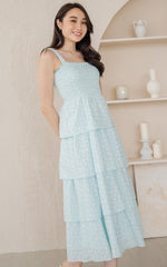 Lilith Tiered Floral Nursing Dress in Blue