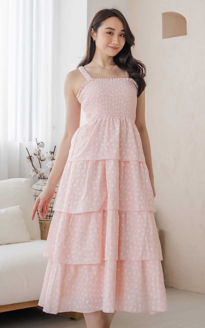 Lilith Tiered Floral Nursing Dress in Pink