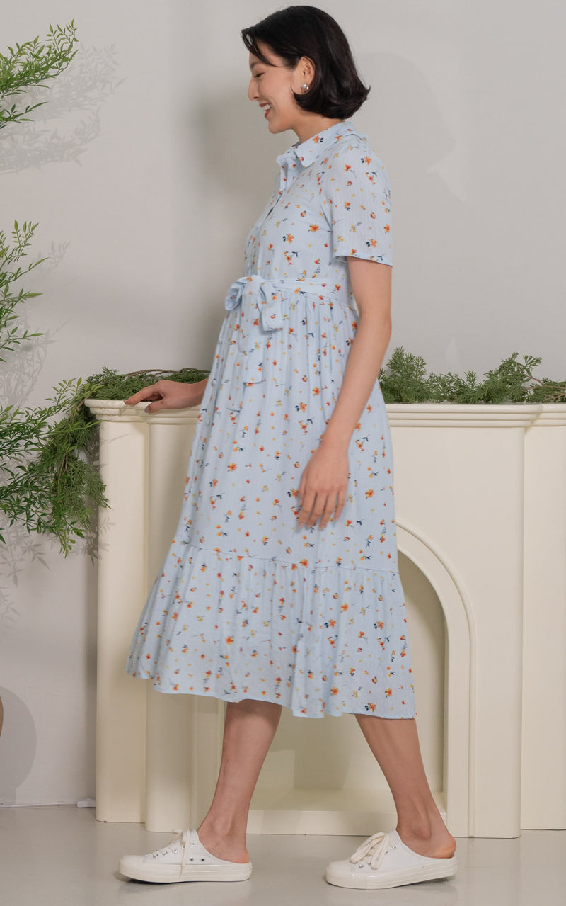 Norah Floral Nursing Dress in Blue