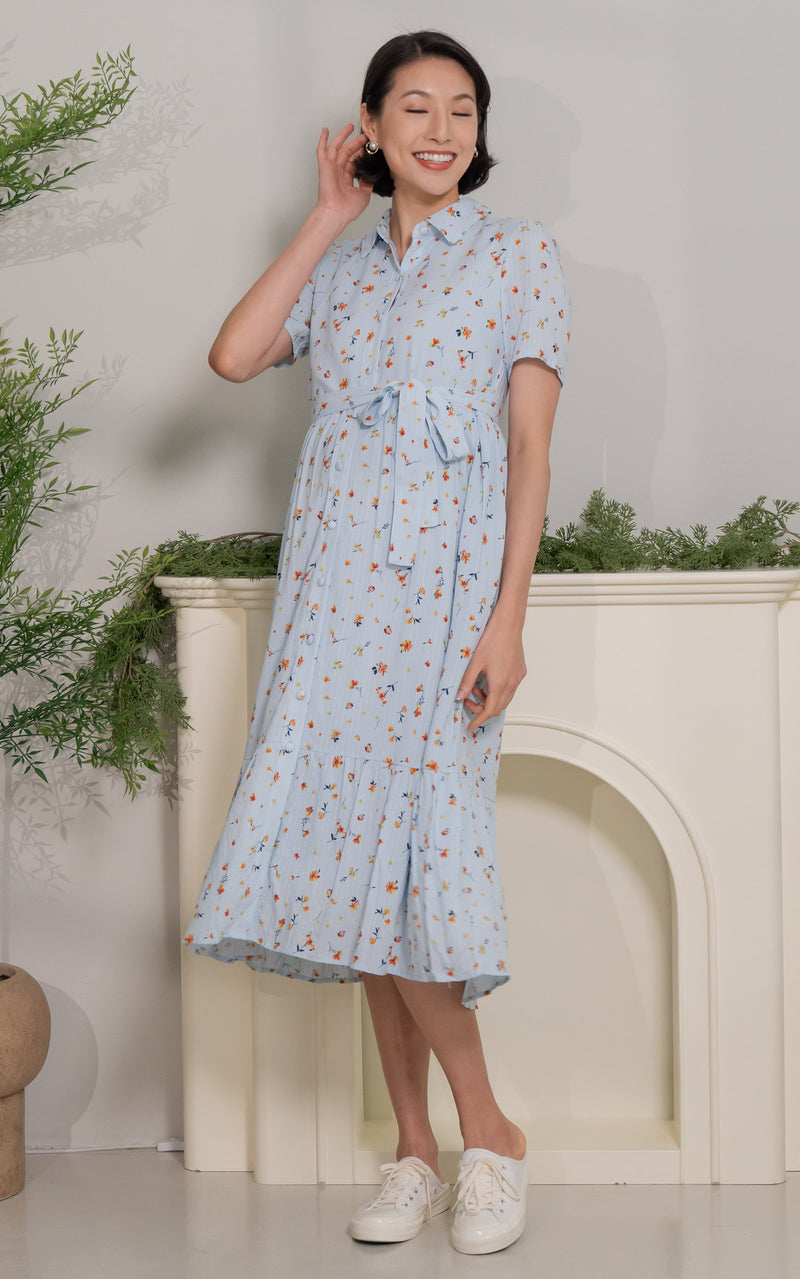 Norah Floral Nursing Dress in Blue