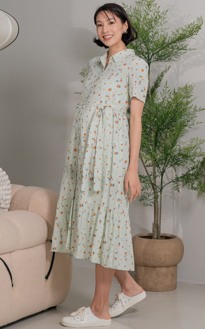 Norah Floral Nursing Dress in Green