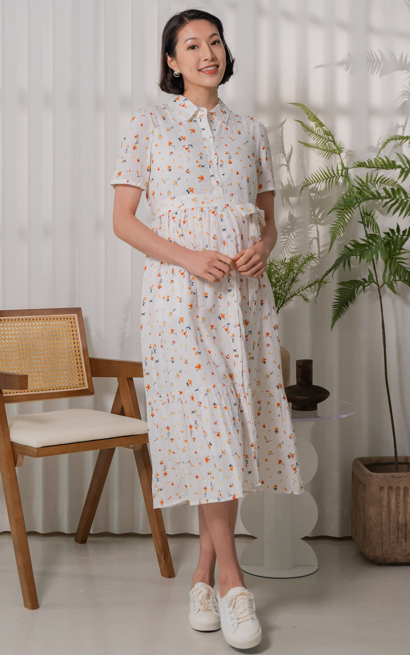 Norah Floral Nursing Dress in White