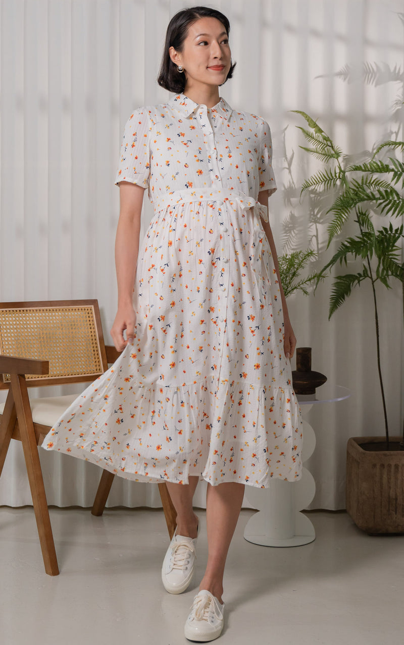 Norah Floral Nursing Dress in White