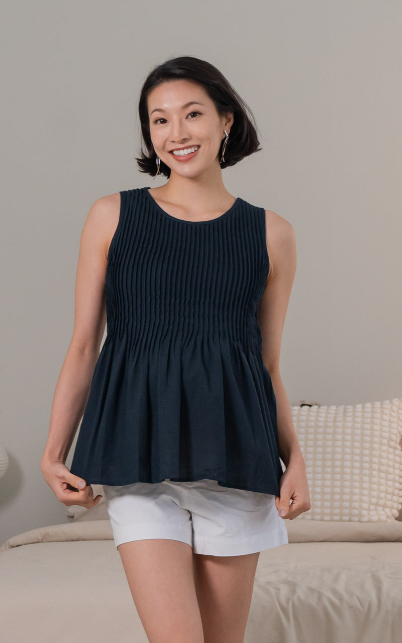 Presley Micro Pleated Nursing Top in Blue Green