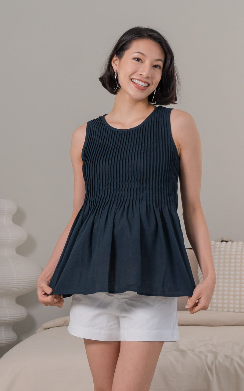 Presley Micro Pleated Nursing Top in Blue Green