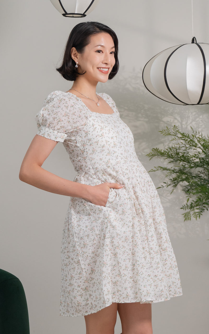 Saylor Floral Padded Nursing Dress in Cream